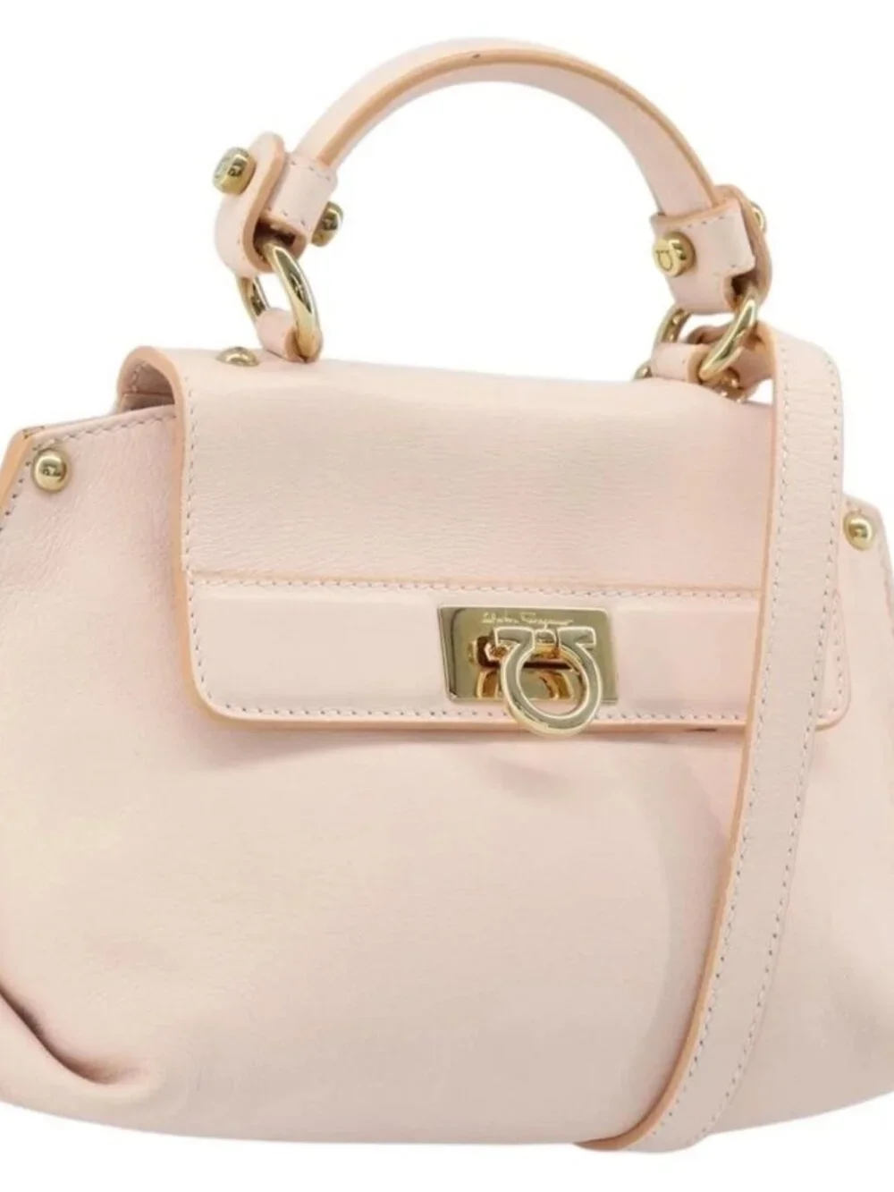 Salvatore Ferragamo Gancini Hand Bag Leather 2way Pink Gold Auth AMZ564A